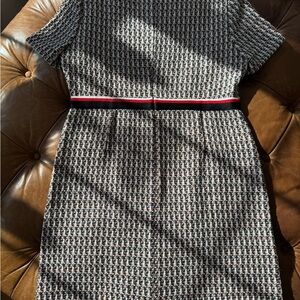 Maje Black and White Tweed Mini Dress with Red Accent